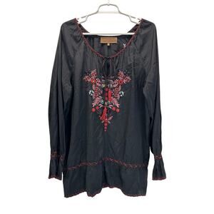 Double D Ranch Black Floral Embroidery Blouse Long Sleeve Large